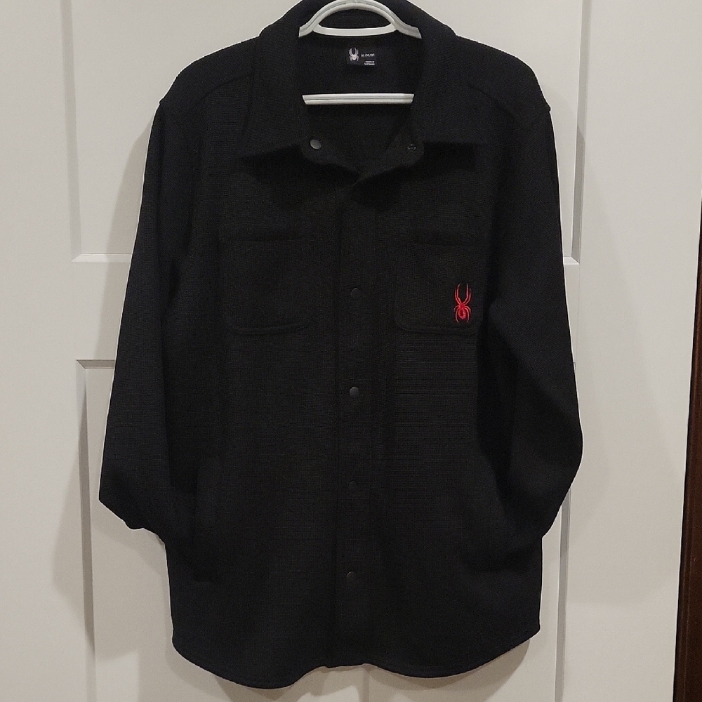Spyder Men's Black Button-Up Shirt Jacket with Red Emblem